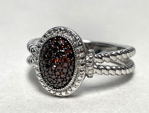 Sterling Silver Red Pave Diamond Halo Split Shank 925 Ring Size 10 Designer JS